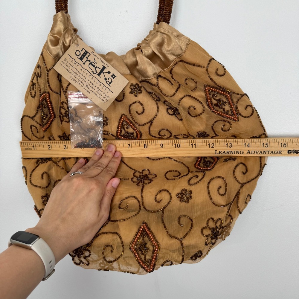 Treska Gold Beaded Silk Shoulder Bag Bohemian Floral Pouch Made in India NWT - Picture 4 of 10